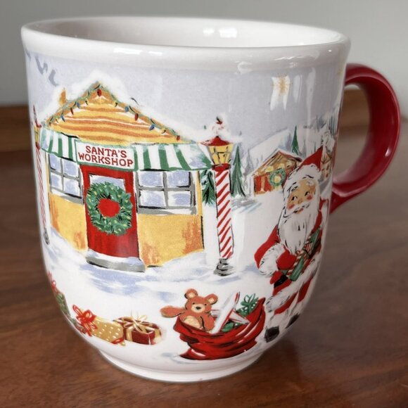 Sur La Table Santa North Pole Mug Christmas Earthenware Coffee Cup Retro Holiday - Picture 6 of 12